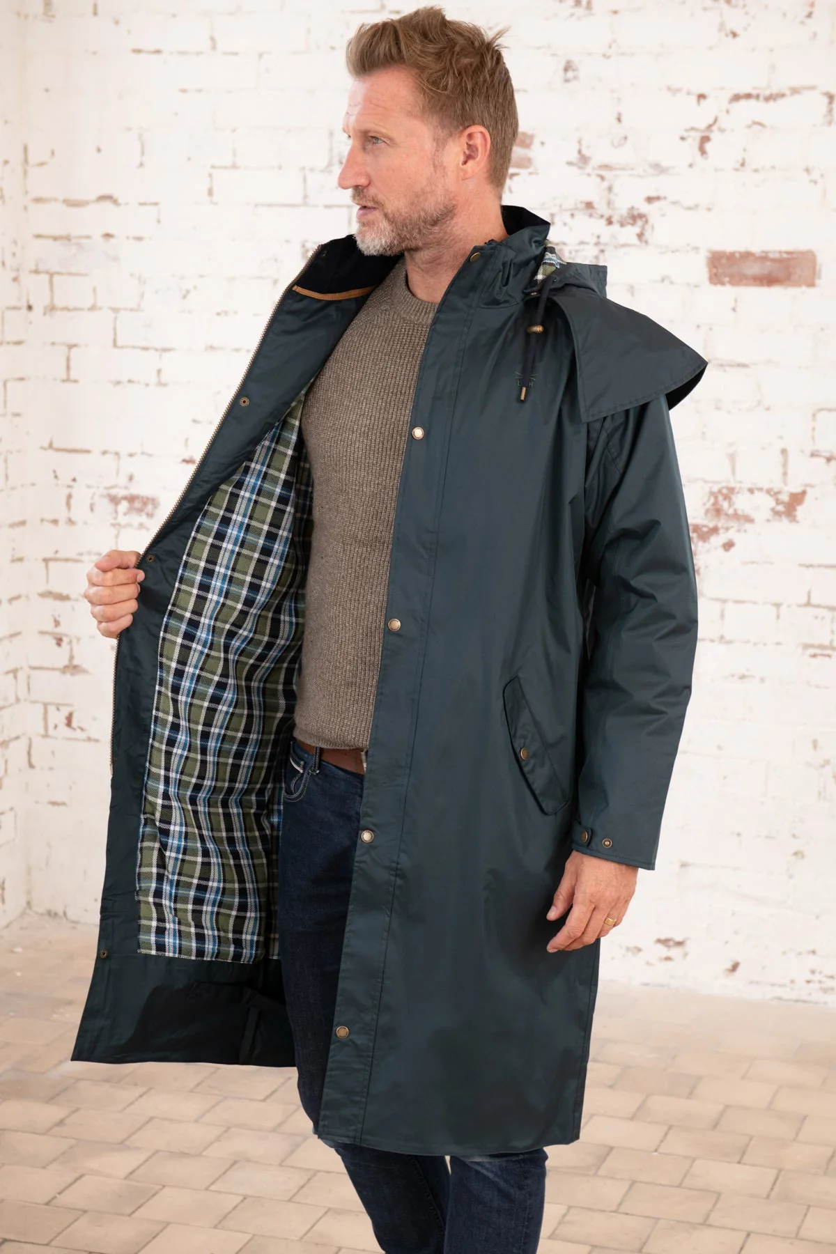 Stockman Full Length Rain Coat - Navy - Image 3